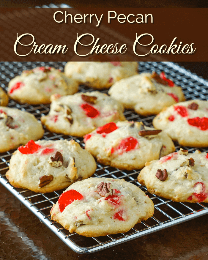 Cream Cheese Cookies with Cherries and Pecans image with title text