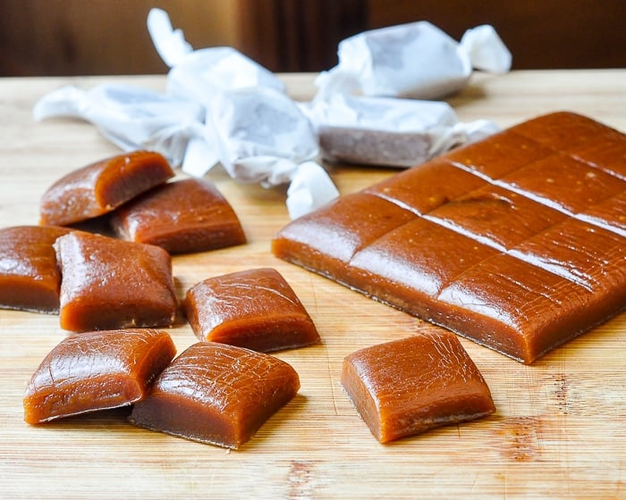 Homemade Chewy Caramels wide shot