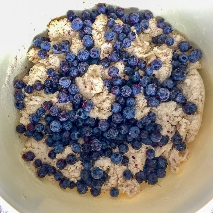 Blueberry Scones , whole Wheat with no sugar added. Photo showing when to add the berries.