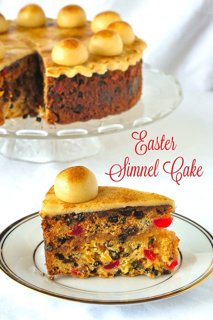 Simnel Cake photo with title text for Pinterest
