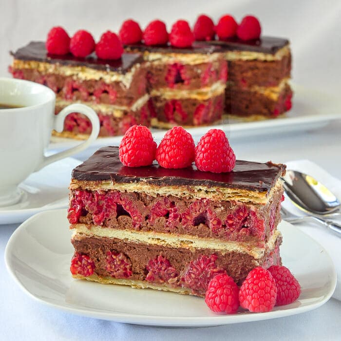 Raspberry Chocolate Mille Feuilles. So easy to make with few ingredients!