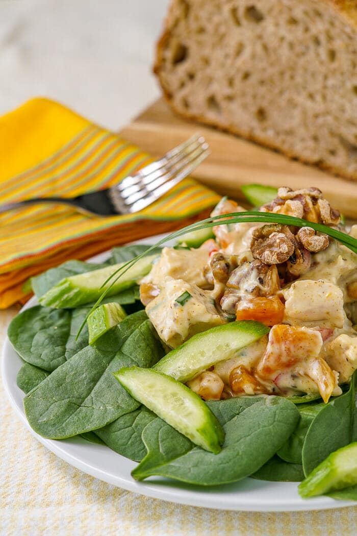 Curry Chicken Salad served on green salad