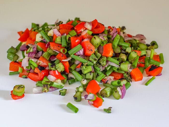 Chopped veggies for vegetables for grilled vegetable quiche