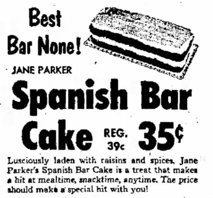 Spanish Bar Cake old newspaper ad from 1960!