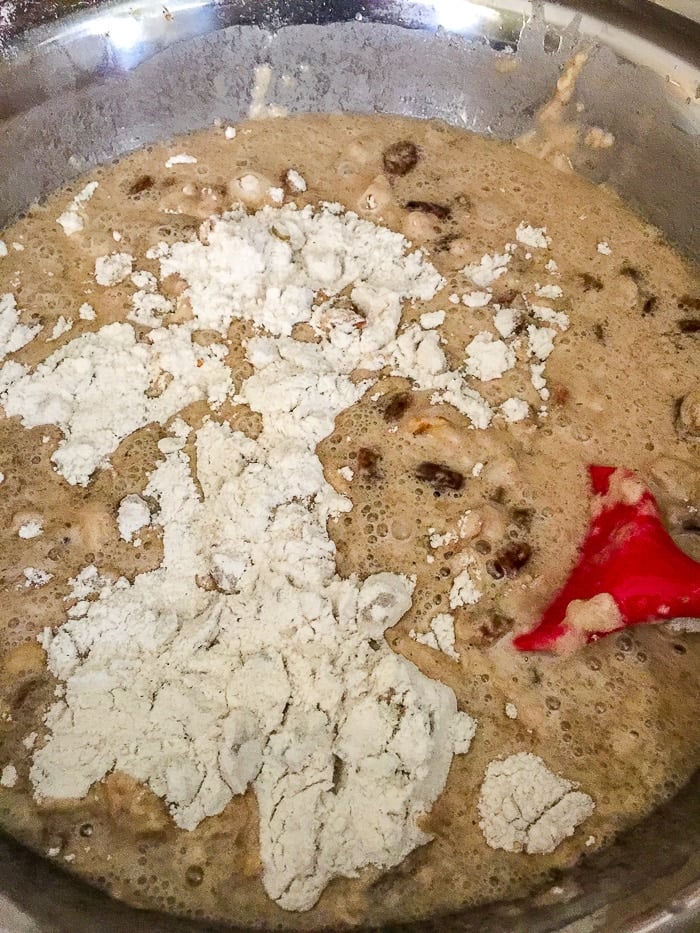 The final folding of the Spanish Bar Cake batter.