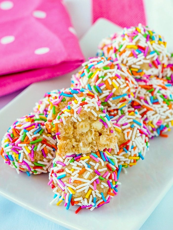 Unicorn Farts photo on white serving platter showing one cookie cut down centre