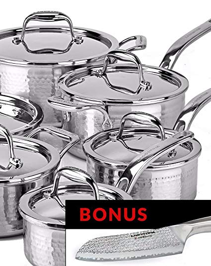 Lagostina Artiste Hand Hammered Cookset with Bonus Santoku Knife, 12-pc