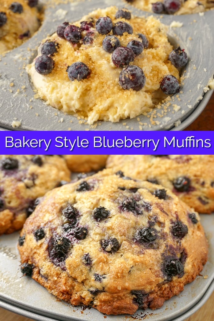 Bakery Style Blueberry Muffins image collage with title text for Pinterest