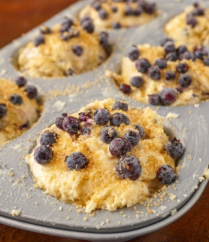 Bakery Style Blueberry Muffins ready for the oven