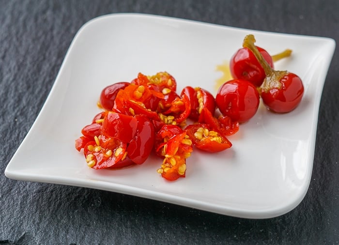 Chopped cherry peppers for the Smoke Shack Burger