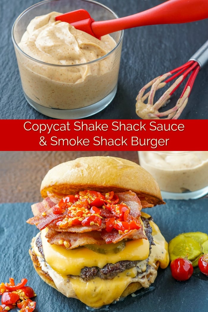 Copycat Shake Sauce on a Smoke Shack Burger image collage with title text for Pinterest