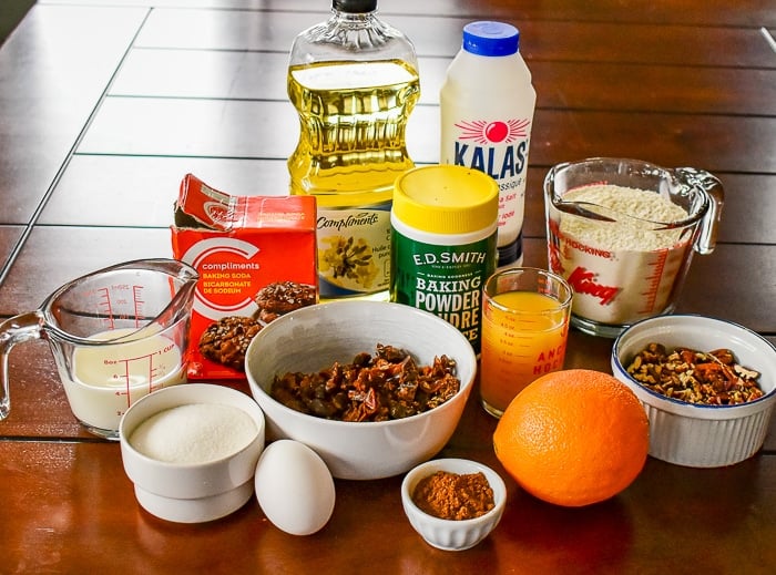 Ingredients for date orange muffins