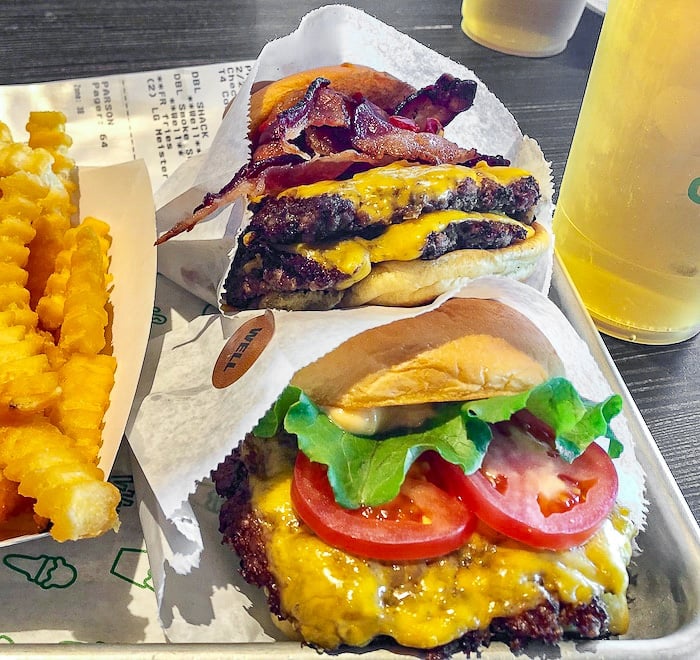 Shake Shack Orlando. Single cheeseburger and Smoke Shack Burger.