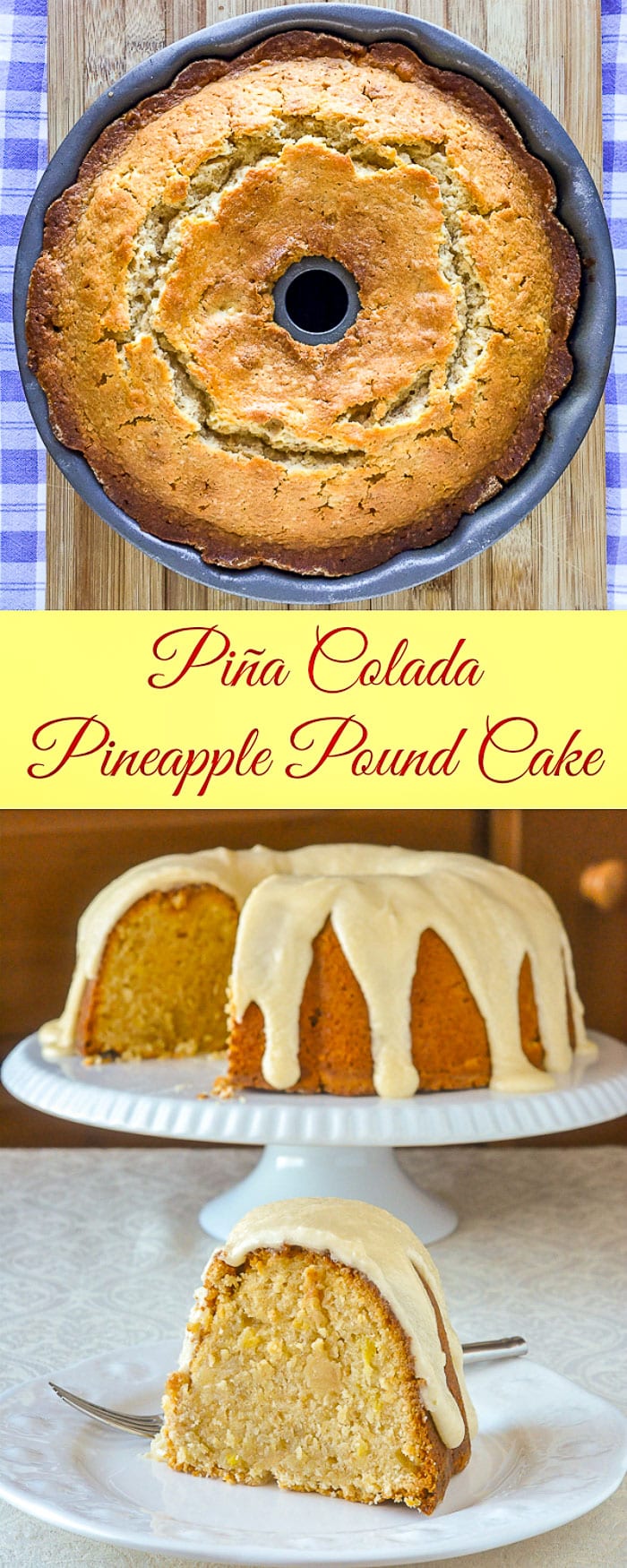 Pina Colada Pineapple Pound Cake photo copllage with title text for Pinterest