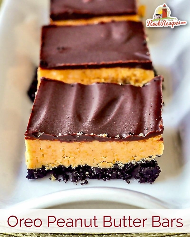 Oreo Peanut Butter Bars photo with title text for social media posts.