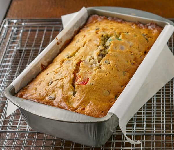 Fruitcake Loaf Cake. So easy with a rich cream cheese batter base.