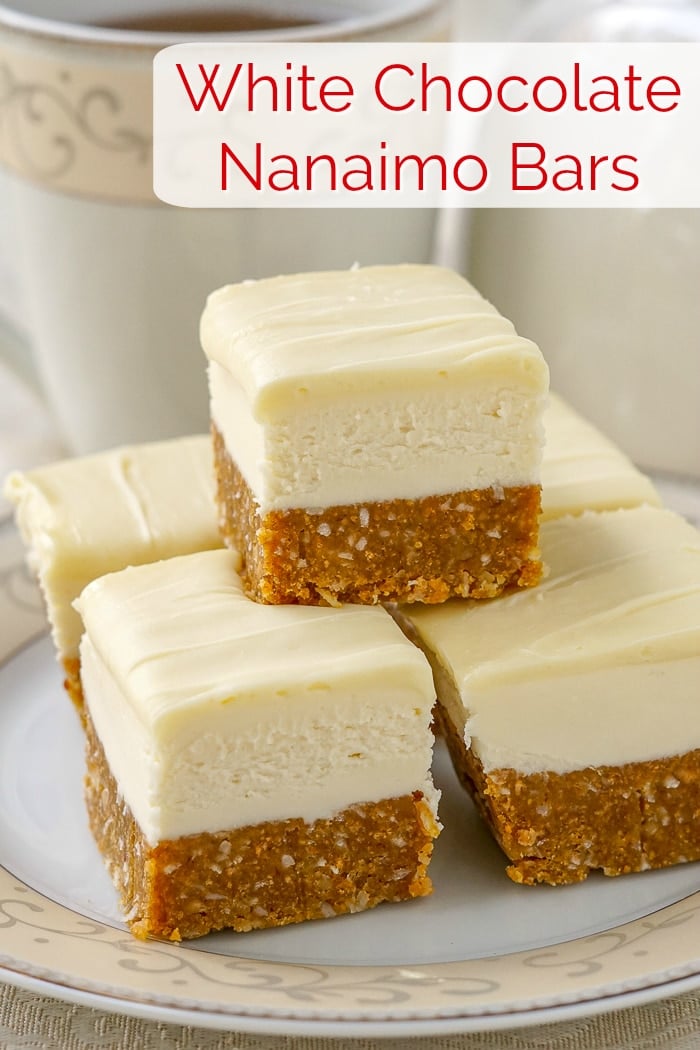 White Chocolate Nanaimo Bars photo with title text for Pinterest