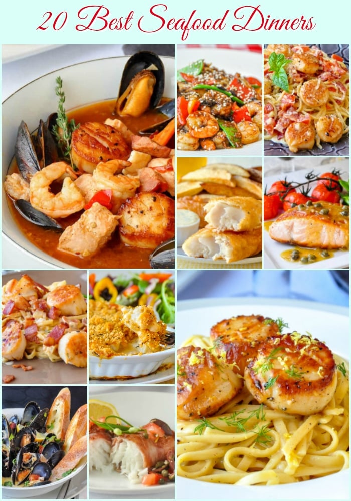 20 Best Seafood Dinner Recipes photo collage with title text for Pinterest