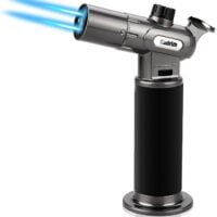 Cooking Torch Cadrim Double Fire Cooking Torch Lighter Refillable Professional Kitchen Torch Adjustable Flame Ceramic Body Home Use Portable Food Torch Creme Brulee, Butane Gas Not Included, Black