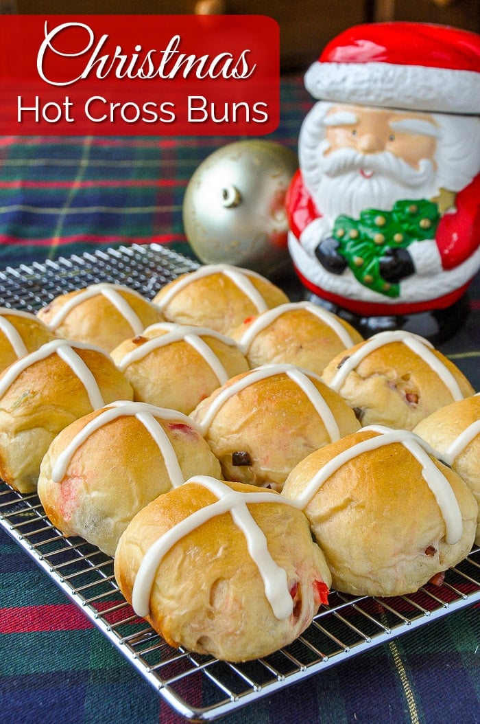 Christmas Hot Cross Buns photo with title text for Pinterest