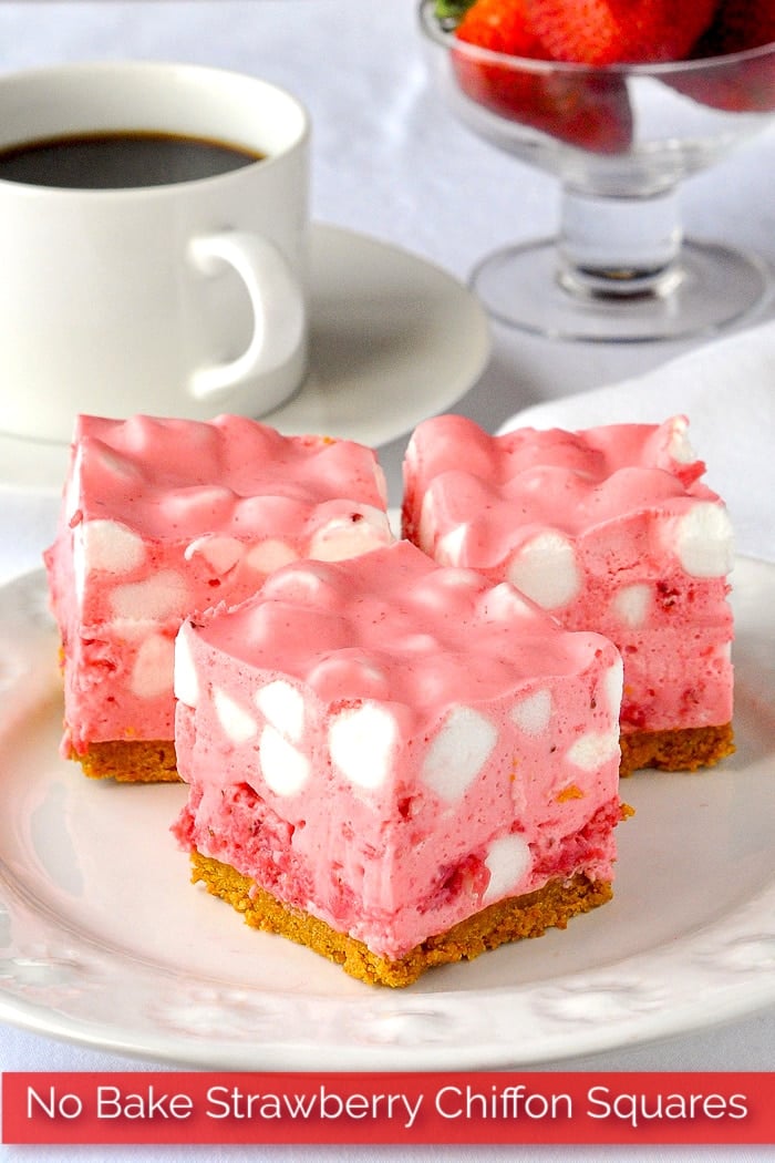 Strawberry Chiffon Squares photo with title text added for Pinterest