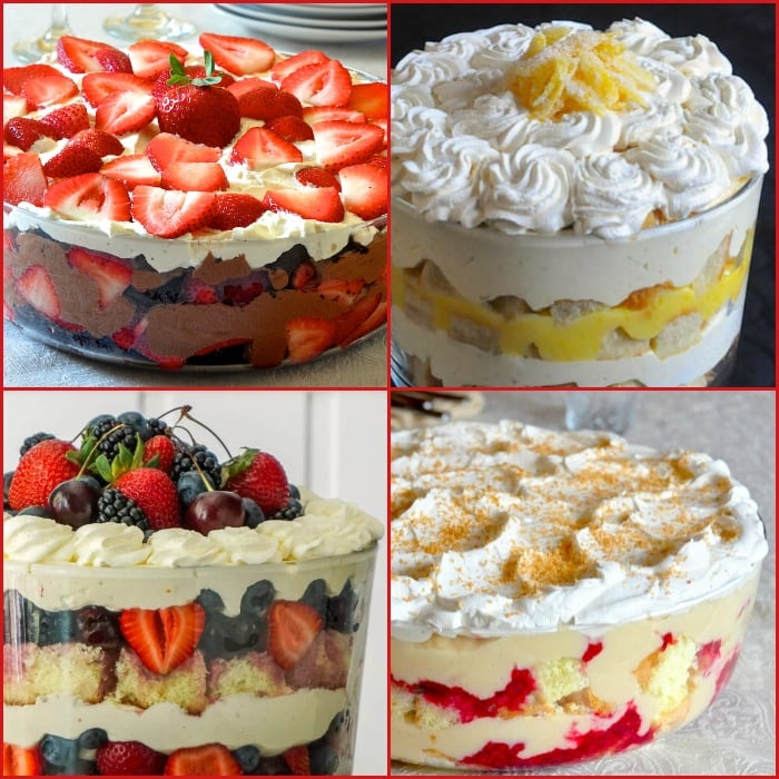 Trifle photo collage showing 4 different trifles from Rock Recipes