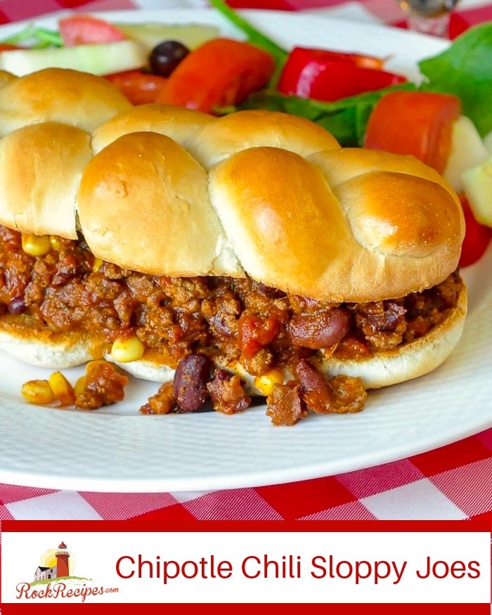 Chipotle Chili Sloppy Joes photo with title text for social media.