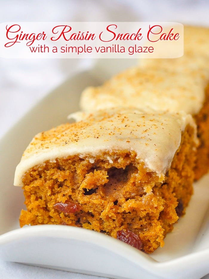 Ginger Raisin Cake Bars photo with title text for Pinterest