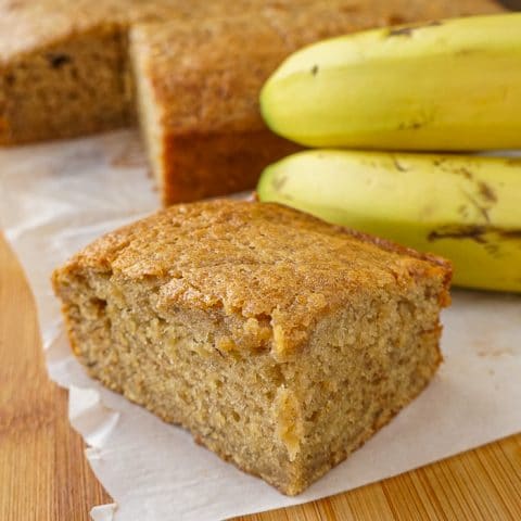 Honey Banana Snack Cake close up featured image od one piece of cake