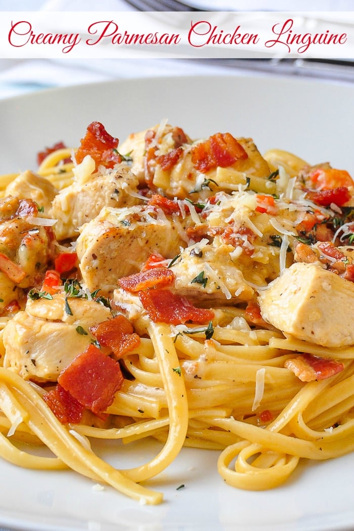 Parmesan Chicken Linguine photo with title text for Pinterest