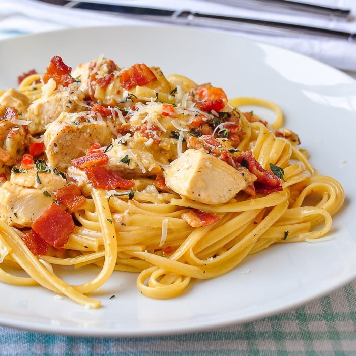 Parmesan Chicken Linguine. Quick & easy but dinner party ready!