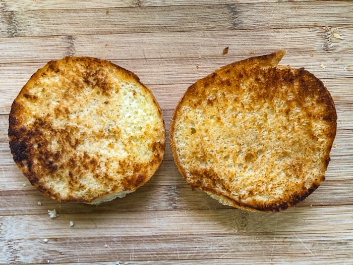 Buttered grilled buns for the Leftover Hot Beef Sandwiches