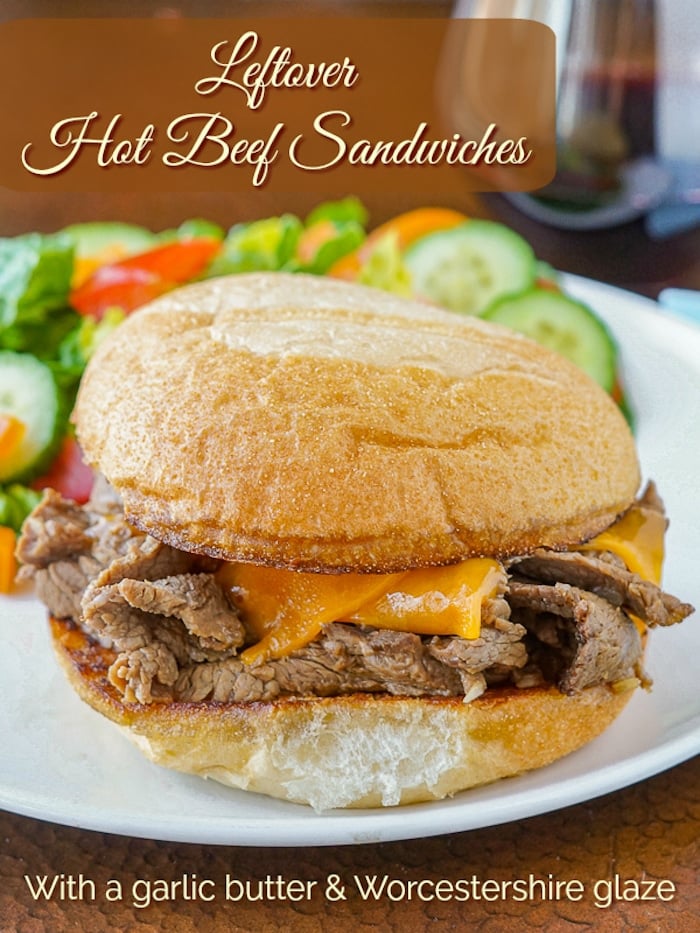 Leftover Hot Beef Sandwiches photo with title text for Pinterest