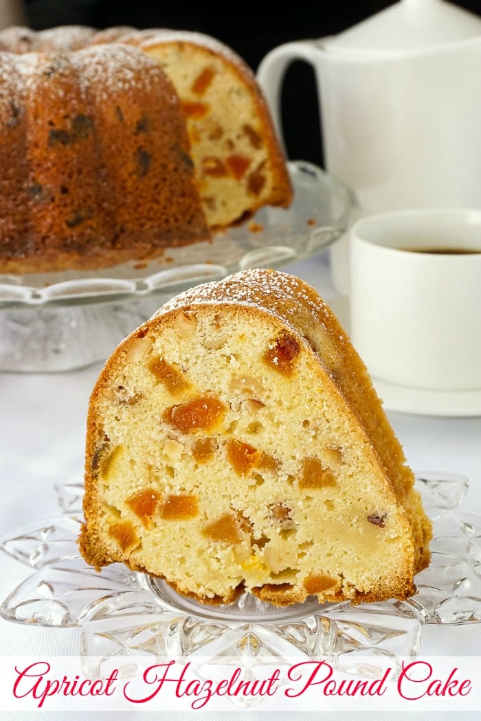 Apricot Hazelnut Pound Cake photo with title text for Pinterest