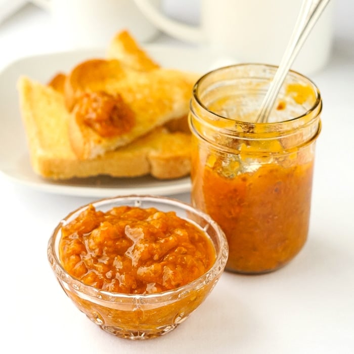 Bakeapple Jam in a mason jar and spooned into a small glass dish