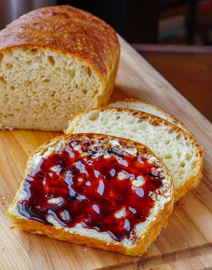 molasses and butter spread on a slice of Homemade White Bread