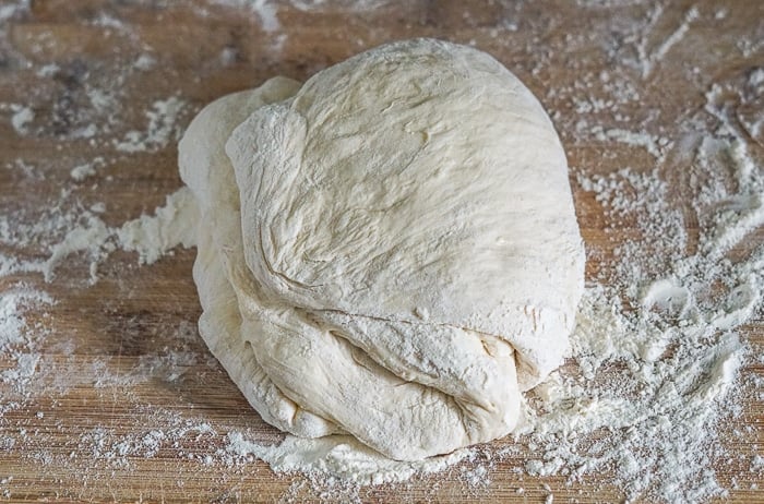 Dough just before final shaping into a smooth ball