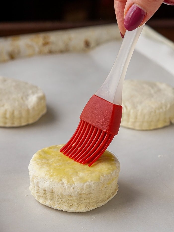 Eggwash the tops of the biscuits to get a beautifully golden colour