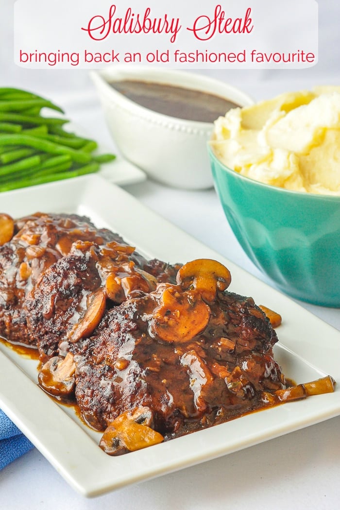 Salisbury Steak photo with title text added for Pinterest