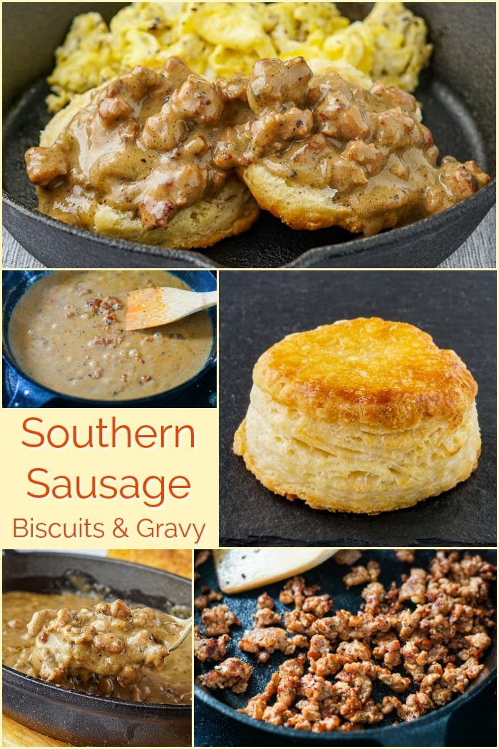 Southern Sausage Gravy photo collage with title text added for Pinterest