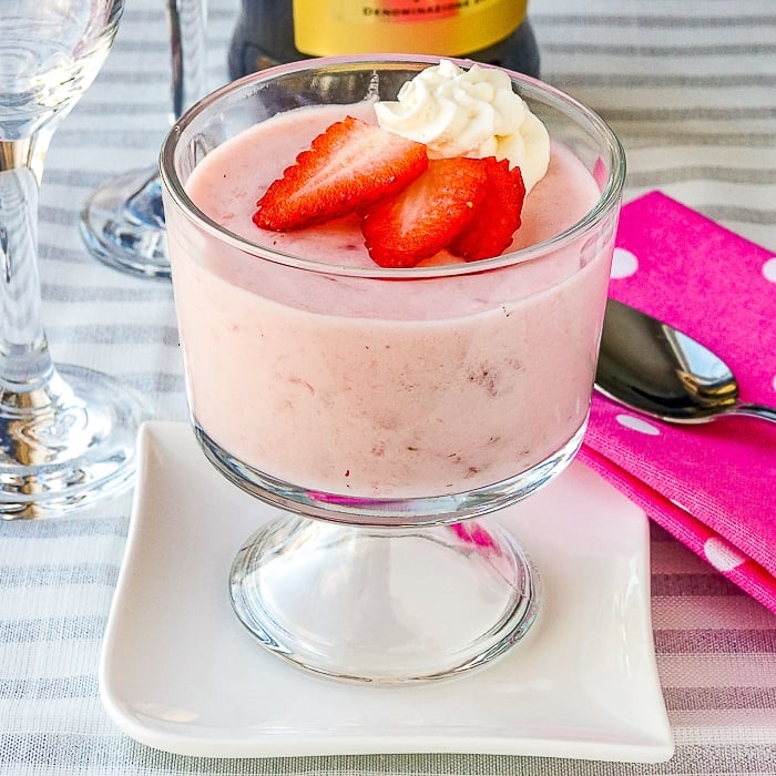 Strawberry Marshmallow Mousse in a single serving glass dish