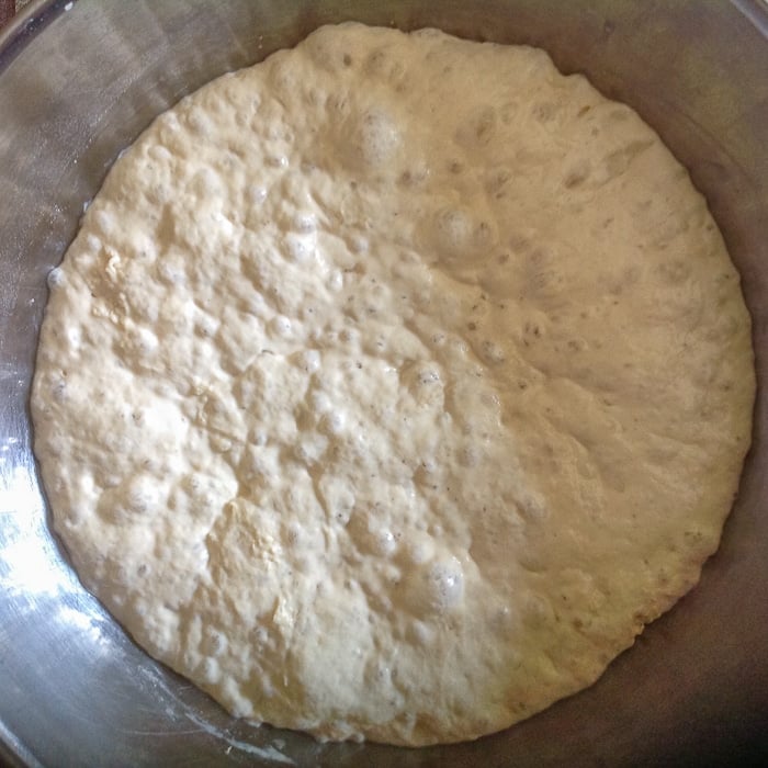 The bubbling dough after 12 hours