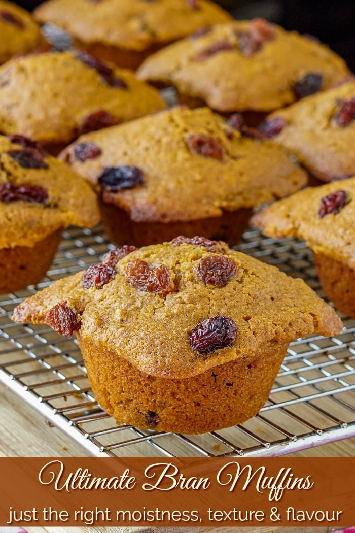 Ultimate Bran Muffins shown cooling on a wire rack with title text added for Pinterest