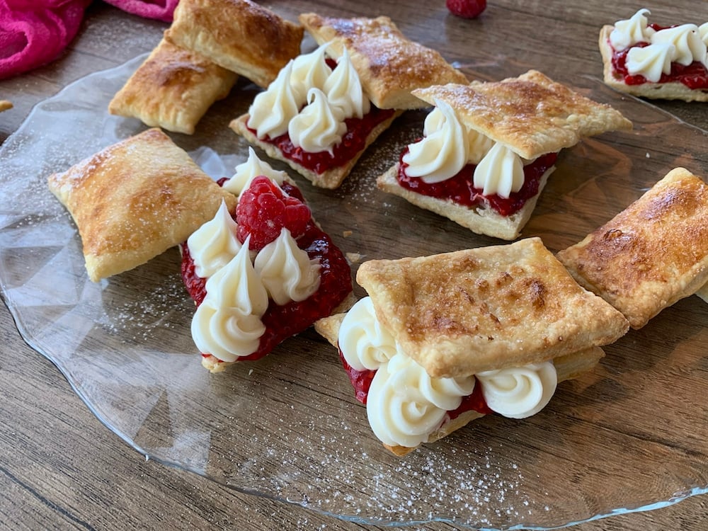 Homemade Flakies with raspberry compote under construction