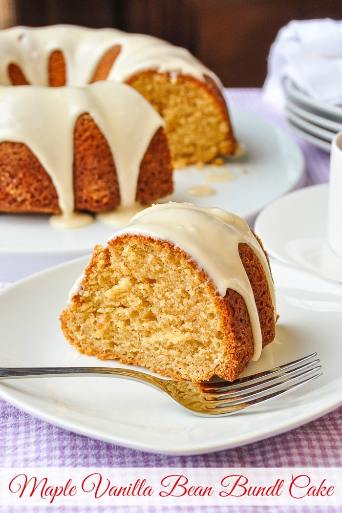 Maple Vanilla Bean Bundt Cake photo with title text for Pinterest