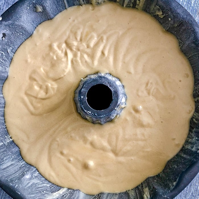 Pour batter into a greased and floured bundt pan