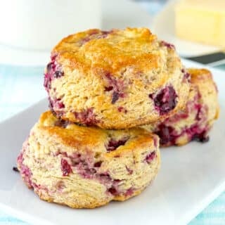 Cranberry Scones close up photo of 3 stacked scones