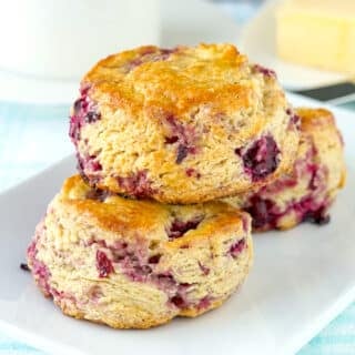 Cranberry Scones close up photo of 3 stacked scones