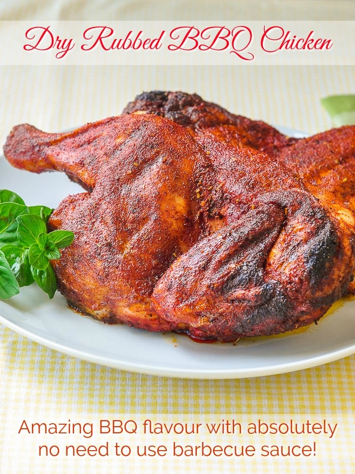Dry Rubbed Barbecue Chicken photo with title text added for Pinterest