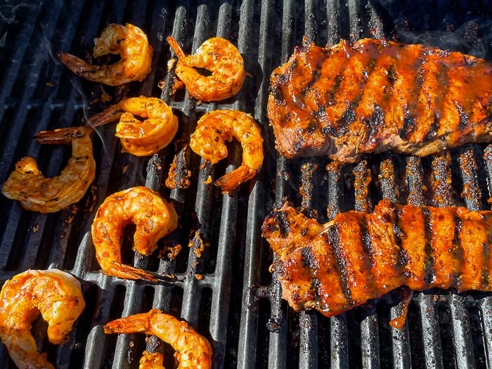 Peri Peri Sauce used for Surf and Turf pictured on a gas grill